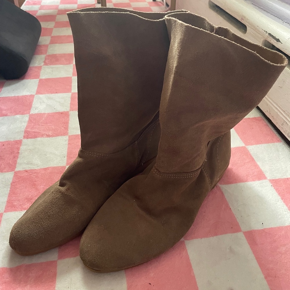 VINTAGE Footnotes Faux Suede Brown Boots, Size 10